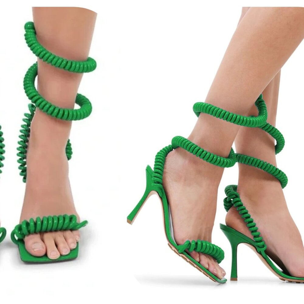 Bottega Veneta 36/6 US Green Wire Stretch High Heel Sandals 3.5" heel ITALY